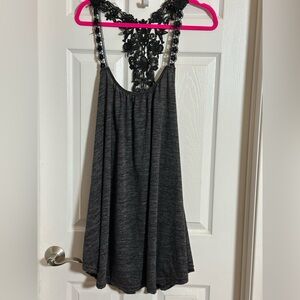 Women's Plus Size Rosegal Charcoal Top with Black Lace Accent